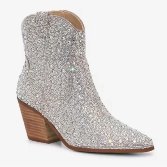 NEW Betsey Johnson rhinestone Emory Cowboy boot heels Bridal shower bachelorette - Picture 6 of 6